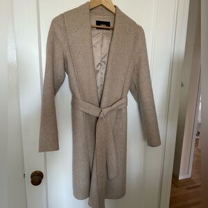 J RYU Oatmeal Wool Poly Blend Trench Coat